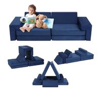 Garvee Sofá Modular para niños, 8 Piezas, Bloques de Espuma para Construir, Sillon Infantil con Fundas Desmontables, sofá Cama Plegable, para área de Dormir y Sala de Juegos para niños,Azul Marino