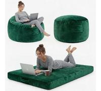 Garvee Sofá Puff 4 en 1 Amplio para Adultos, Espuma Viscoelástica de Alta Recuperación, Funda de Franela Extraíble y Lavable - Sofá Cama Espacioso para Salón, Dormitorio y Sala de Juegos,Verde
