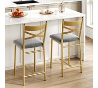 Garvee Taburetes de Bar Acolchados con Respaldo Alto, Asiento Grueso y Resistente, diseño Moderno y cómodo, Ideales para Cocina, Isla, Comedor o Bar - Acabado Dorado - Juego de 2, 26 Pulgadas