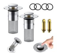 Garvee Tapón global para fregadero y lavabo con colador y recogedor de cabello - Acero inoxidable y núcleo de cobre resistente - Antiatascos y fácil de limpiar - Juego de 2, apto para desagües de 1"-1