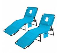 Garvee Tumbona Plegable de Playa con Apertura Facial, Respaldo 5 Posiciones, Cojín y Bolsillo Lateral, Lona Impermeable Estructura Acero, Portátil Jardín Terraza Piscina Camping, Azul, Pack de 2