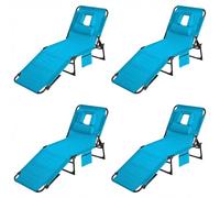 Garvee Tumbona Plegable de Playa con Apertura Facial, Respaldo 5 Posiciones, Cojín y Bolsillo Lateral, Lona Impermeable Estructura Acero, Portátil Jardín Terraza Piscina Camping, Azul, Pack de 4