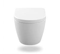 Garvee WC suspendido sin borde de enjuague | Conjunto de WC moderno | colgante de descarga profunda | Tapa en forma D | Asiento con bajada automática | Longitud 51 cm, Blanco