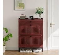 Garvee Zapatero de Madera con 2 Cajones Abatibles Mueble Estrecho para Pasillo y Recibidor Diseño Transpirable Organizador Zapatos Moderno Gran Capacidad Ahorro de Espacio 80x24x110cm Nogal