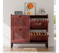 Garvee Zapatero de Madera con 4 Cajones Abatibles Mueble Estrecho para Pasillo y Recibidor Diseño Transpirable Organizador de Zapatos Moderno Gran Capacidad Ahorro de Espacio 105x24x96cm Nogal