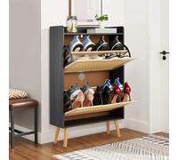 Garvee Zapatero Estrecho con 2 cajones abatibles, 60 X 24 X 85 cm, Negro
