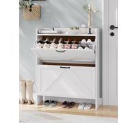 Garvee Zapatero Estrecho con 2 Cajones Abatibles, 80×24×102 cm, Blanco
