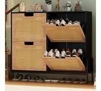 Garvee Zapatero Estrecho con 4 Solapas, de Madera con Puertas de Rattán