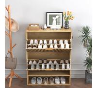 Garvee Zapatero Estrecho de Madera para recibidor - 2 cajones abatibles - Estante Inferior Abierto - Ganchos Laterales - diseño Vertical para Pasillo - Almacenamiento para Zapatos - Color Madera
