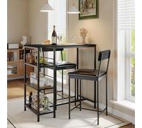 GarveeHome 3-Piece Modern Dining Set for 2 with Wine Rack & Upholstered Bar Stools - Space-Saving Dinette for Small Kitchen, Apartment or Pub - Black Bas-Relief