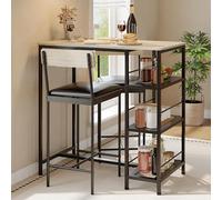 GarveeHome 3-Piece Modern Dining Set for 2 with Wine Rack & Upholstered Bar Stools - Space-Saving Dinette for Small Kitchen, Apartment or Pub - Teak Oak