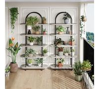 GarveeHome 5-Tier Arched Bookshelf, 71 Inch Tall, Modern Open Bookcase with Metal Frame - Freestanding Display Rack, Plant Stand for Living Room, Bedroom, Home Office - Set of 2 - Multi-Box Shipment