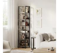 GarveeHome Ahorra Espacio con estantería de Oficina Alta de 6 Niveles - Diseño Industrial Robusto de Metal y Madera - con protección antivuelco - Mueble Organizador Vertical Gris