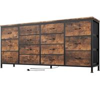 GarveeHome Almacenamiento Moderno y Amplio - Mueble de TV con 14 cajones y enchufes USB/AC, Estructura de Acero y Tablero de Madera, televisores hasta 75", Sala o Dormitorio, Color Tabby