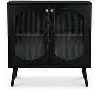 GarveeHome Aparador contemporáneo de almacenaje - 2 Puertas con Vidrio Texturizado, estantes, Patas de Madera, Ideal como Vitrina o Buffet para Comedor o Pasillo - Negro