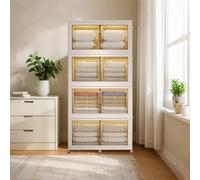 GarveeHome Armario apilable de Almacenamiento para Dormitorio, 4 Niveles con Ruedas, Cajas Plegables de plástico con Puertas y Tapa, Capacidad Total 580L, 85x48x176 cm, 4 Layers