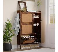 GarveeHome - Armario para Zapatos de ratán con 3 cajones abatibles, estantes Ajustables - Mueble Estrecho de Entrada o Pasillo - Montaje fácil - Mango de Metal Vintage