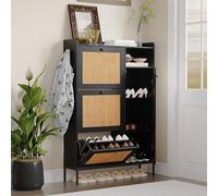 GarveeHome - Armario para Zapatos de ratán con 3 cajones abatibles, estantes Ajustables - Mueble Estrecho de Entrada o Pasillo - Montaje fácil - Mango de Metal, Negro