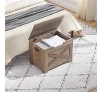 GarveeHome Banco de Entrada con Tapa Abatible - Cofre de Madera Estilo Rústico con Bisagras de Seguridad - Ideal como Zapatero o Almacenamiento en Recibidor, Dormitorio y Salón - Marfil Claro 60 cm