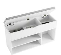 GarveeHome Banco Zapatero con Asiento Acolchado y almacenaje - 2 estantes y Compartimento Superior abatible - Organizador para recibidor, Pasillo o Dormitorio - Mantén Tus Zapatos ordenados - Blanco