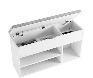 GarveeHome Banco Zapatero con Asiento Acolchado y almacenaje - 2 estantes y Compartimento Superior abatible - Organizador para recibidor, Pasillo o Dormitorio - Mantén Tus Zapatos ordenados - Blanco