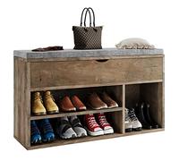 GarveeHome Banco Zapatero de Madera para Entrada - Cojín Acolchado, Estante Ajustable y Compartimento Oculto -2 Niveles