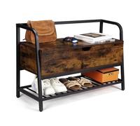 GarveeHome Banco Zapatero para Entrada con Asiento elevable - Almacenamiento Oculto - Estructura de Metal Resistente - Estilo rústico Vintage - Madera ahumada Vintage + Negro
