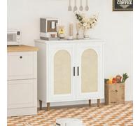 GarveeHome Buffet mit 2 Schiebetüren - Küchenkommode aus Holz und MDF/PB - moderner, natürlicher Look - vielseitiges Sideboard für Esszimmer, Flur Oder Eingangsbereich - Weiß