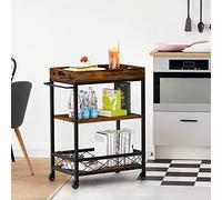 GarveeHome Carrito de Bar de 3 Niveles con Ruedas - Estilo Industrial marrón rústico - Bandeja extraíble y Estante para vinos - para Cocina, Comedor, Sala o Fiestas - Clásico Dining Car