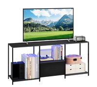 GarveeHome Centro de Entretenimiento Moderno para TV hasta 55'' - Luces LED con 12 Modos, estanterías Abiertas, cajón de Tela - Negro