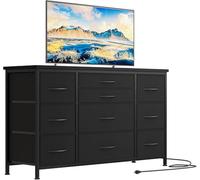 GarveeHome Cómoda con 10 cajones de Tela y enchufes Integrados - Aparador Moderno con encimera de Madera y Estructura metálica Robusta - Solución Decorativa de almacenaje para recibidor