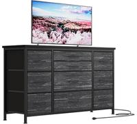 GarveeHome Cómoda con 10 cajones de Tela y enchufes Integrados - Aparador Moderno de Estilo Industrial con Estructura metálica Estable y Tablero de Madera - Solución Decorativa