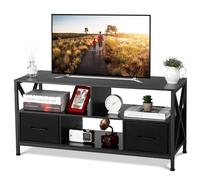 GarveeHome Cómoda de Dormitorio con estantes Abiertos y 2 cajones de Tela, Mueble de TV hasta 50'', Estructura de Madera y Metal, Gran Capacidad, eroble Oscuro