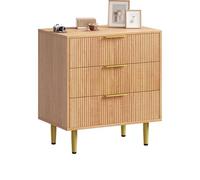 GarveeHome Cómoda de Madera Moderna con 3 cajones Acanalados - Gran Capacidad de Almacenamiento - Tiradores y Patas metálicas Doradas - Madera Natural, 71x43x76 cm, Triple cajones