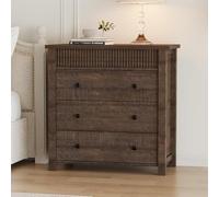 GarveeHome Cómoda Moderna Acanalada para Comedor - Mueble Auxiliar de Madera de 3 cajones - Almacenaje Compacto y Elegante - Ideal para Dormitorio, Sala o Pasillo - Brownish-Red, 3 dou