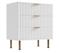 GarveeHome Cómoda Moderna de 3 cajones Acanalados - Amplio Almacenamiento y Patas Doradas - Ideal para Dormitorio, Sala, Pasillo o habitación Infantil - Mesa Auxiliar de Madera- Color Blanco