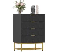 GarveeHome Cómoda Moderna de 4 cajones - Estructura Mixta de Madera y Tela con Patas metálicas - Compacta y versátil para Dormitorio, Armario o salón -60x40x80cm - Negro
