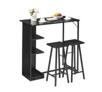 GarveeHome Conjunto de Comedor pequeño de 3 Piezas, Mesa Alta y 2 taburetes, con estantería de Almacenamiento, diseño Ahorra Espacio, Cocina, Comedor o apartamento, Estilo Moderno, Color Negro.