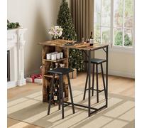 GarveeHome Conjunto de Mesa Alta y 2 taburetes de 3 Piezas, Estilo Industrial rústico, 3 estantes de Almacenamiento, diseño Compacto, Comedor, Cocina o apartamento, Ahorra Espacio, Color clásico