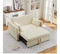 GarveeHome Corduroy Loveseat Sleeper Sofa Bed - Modern Pull-out Bed, Adjustable Backrest, USB Charging Station, Side Pockets - Space-Saving Couch for Living Room, Bedroom, Apartment - Beige European