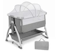 GarveeHome Cuna de Viaje 3 en 1 - Colecho, Moisés Plegable y Cambiador con Altura Ajustable 4 Niveles - Antirreflujo, Malla Transpirable - Gris