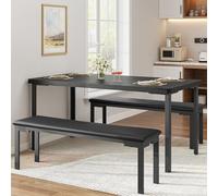 GarveeHome Diseño Moderno Compacto - Conjunto de Comedor para 4 Personas - Mesa Rectangular con 2 Bancos tapizados Apartamentos, desayunador o Comedor pequeño - Color Negro