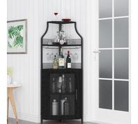 GarveeHome Elegancia Moderna - Aparador Esquinero Negro para Vino y Licores - Botellero Desmontable, Soporte para Copas, Amplio Almacenaje, Puerta de Malla - Comedor, Cocina o Salón - Negro