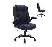 GarveeHome Ergonomic PU Leather Executive Office Chair - 350 lbs Heavy Duty - High Back Lumbar Support - Rotate-Up Arms - Adjustable Swivel Desk Chair for Home Office - Black