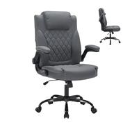 GarveeHome Ergonomic PU Leather Office Chair - 350 lbs Capacity - High Back Executive Desk Chair with Rotate-Up Arms, Lumbar Support, Adjustable Swivel - Comfortable for Home Office - Gray