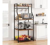 GarveeHome Estante de Cocina de 4 Niveles para microondas y estación de café - Organizador Multiusos con Cesta de Alambre Amplio y 8 Ganchos - Estructura metálica Resistente