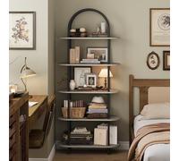 GarveeHome Estantería de Oficina arqueada de 5 Niveles - Estructura metálica sólida - Diseño Abierto y Moderno - para Libros, Plantas y decoración - Negro