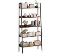 GarveeHome Estantería Industrial de 5 Niveles Tipo Escalera para Oficina - Librero Alto Abierto de Madera rústica y Metal Negro - Estante Resistente, fácil de Montar - para Dormitorio, Sala o Cocina