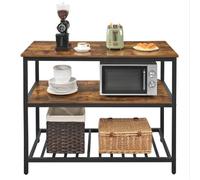 GarveeHome - Isla de Cocina con Gran encimera de 3 Niveles, 105 x 40 x 90 cm, Estante de 3 Niveles de Acero Resistente con Bandeja Grande, Montaje rápido para Sala de Estar, Oficina y Cocina