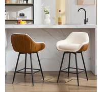 GarveeHome Juego de 2 taburetes de Bar giratorios 360°, de Forro Polar, Silla de Comedor Alta con reposapiés y Respaldo, Silla con Estructura de Metal, para Comedor, salón, 54 x 50 x 89 cm